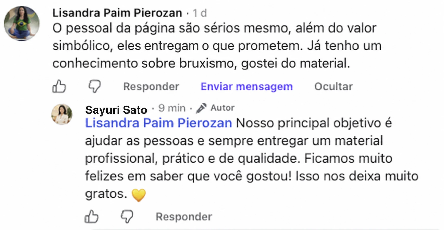 Depoimento de cliente sobre alívio do bruxismo