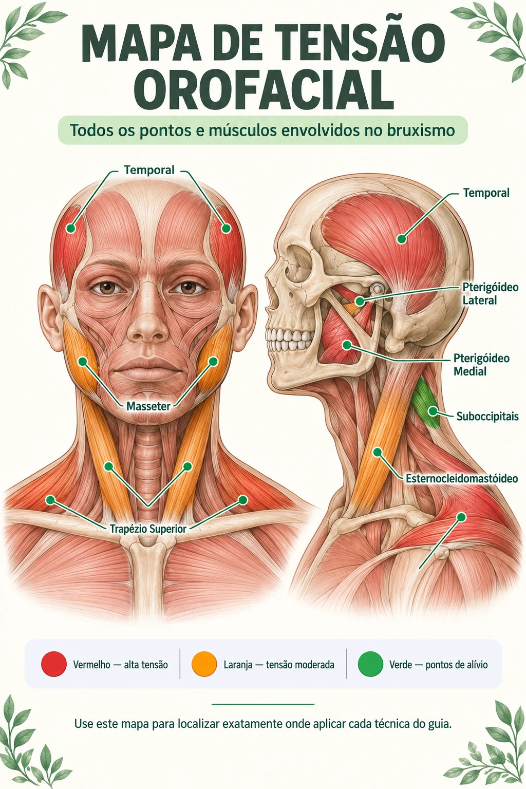 Mapa de Tensão Orofacial — pontos e músculos do bruxismo